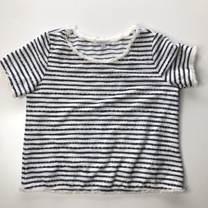 Green Envelope Blue Striped Fringed Top